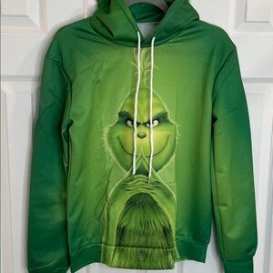CHRISTMAS LONG SLEEVE GRAPHIC GRINCH WITH POCKET HOODIE SWEATSHIRT GREEN SIZE M